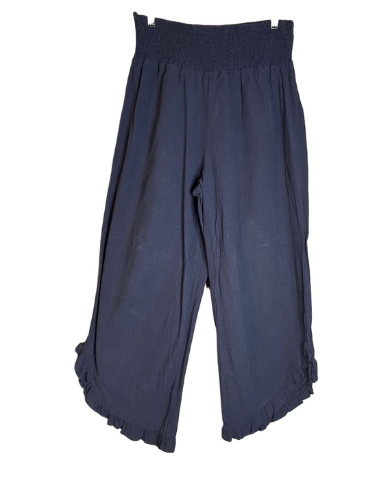 Cupshe Pants - Cupshe Navy Smocked-Waist Cropped Ruffle Pants, M